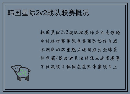 韩国星际2v2战队联赛概况